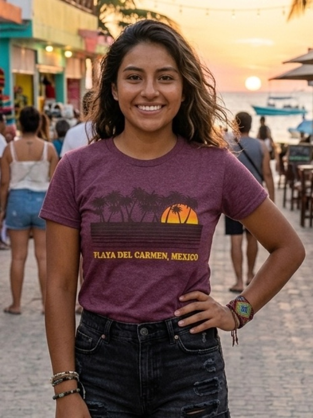 Yazbek Playa del Carmen Mexico Sunset Graphic T-Shirt - Size S